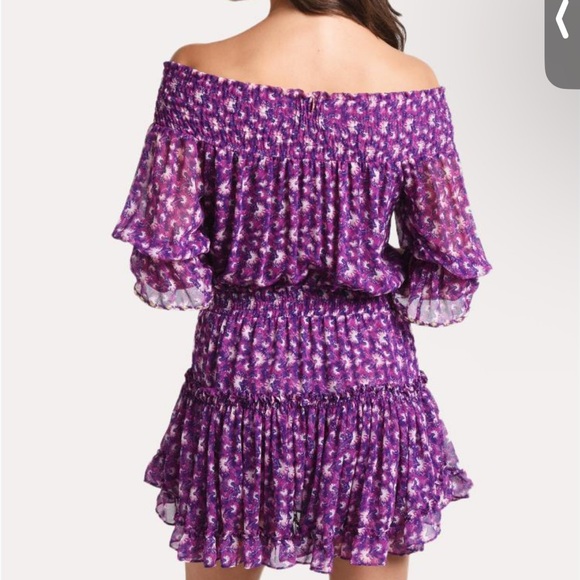 Misa Los Angeles Marisol Purple Floral Off Shoulder Smocked Mini Dress Size S - Picture 3 of 10